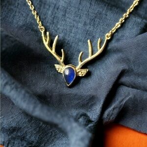 Blue Jade Deer Head Necklace